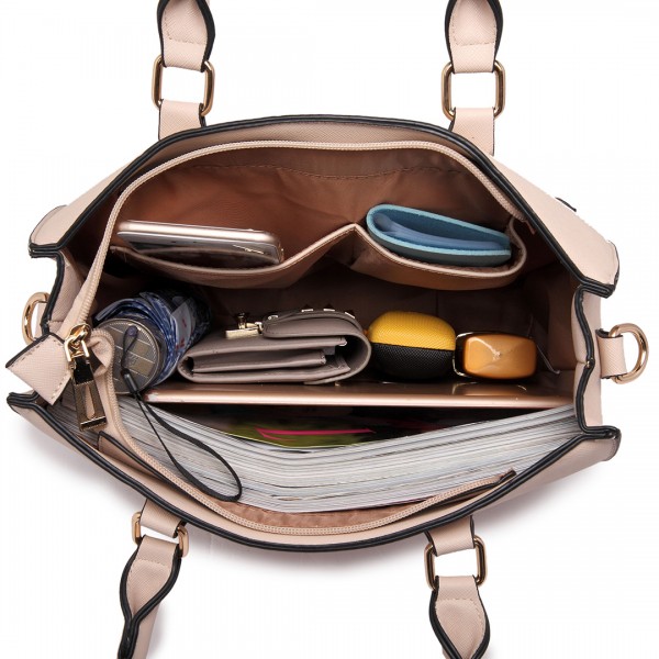LT1650 - Miss Lulu Textured Leather Look Square Pocket Shoulder Handbag Beige LT1650 - Miss Lulu Textured Leather Look Square Pocket Shoulder Handbag Beige
